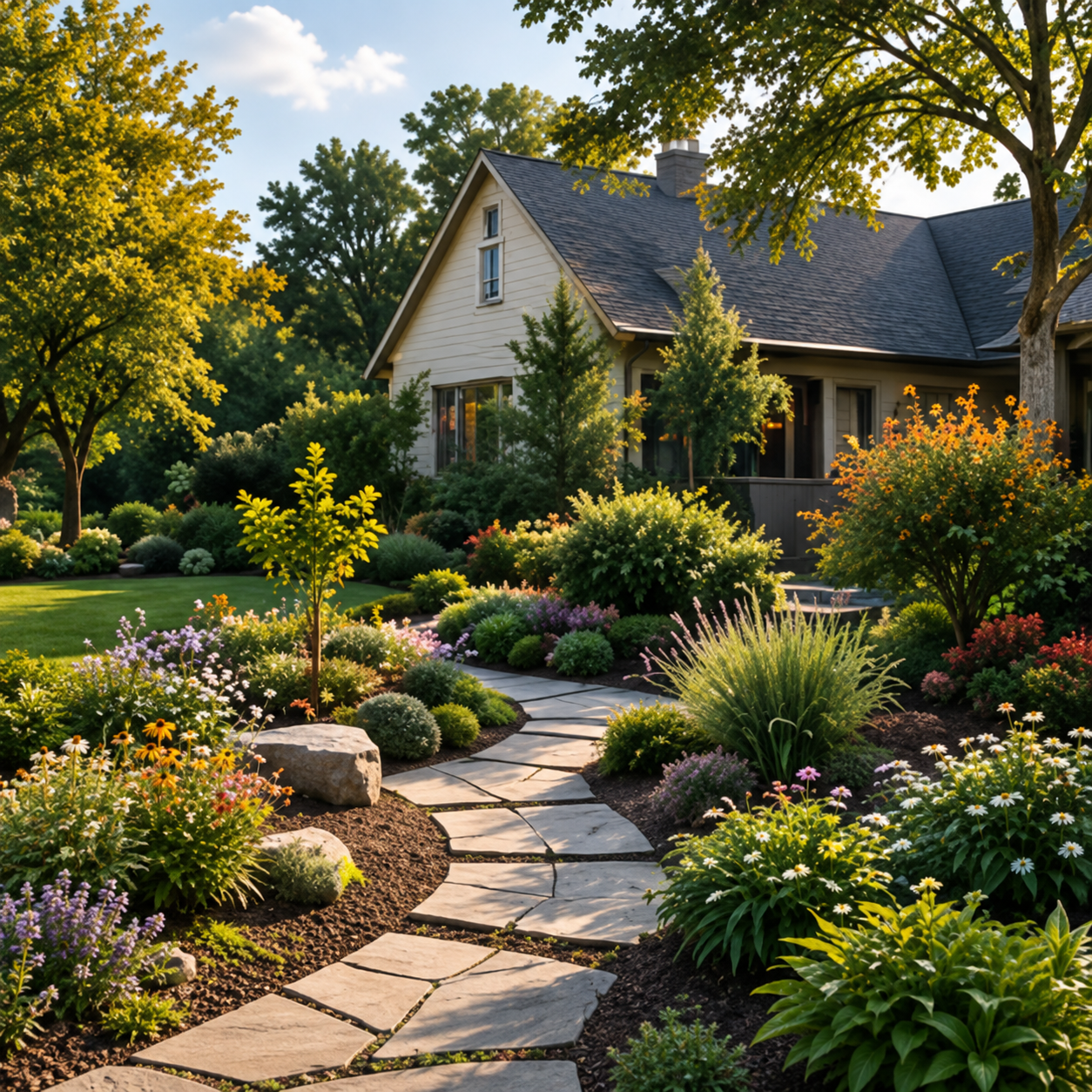 A home surrounded by a lush native garden